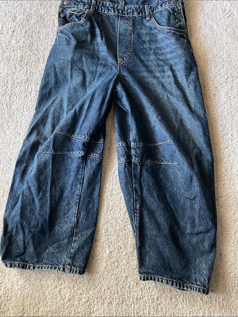 Free People Good Luck Barrel Denim Overalls Dark Wash Deep End - Picture 6 of 9